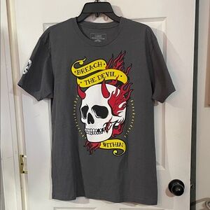 Zero Foxtrot "Breach the Devil"Gray Skull Graphic tee. Size L
